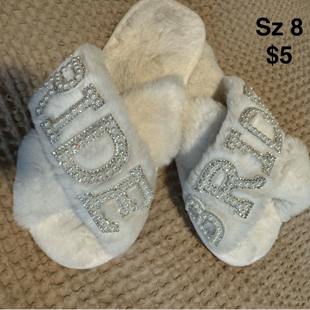 White Bride Slippers with Rhinestones